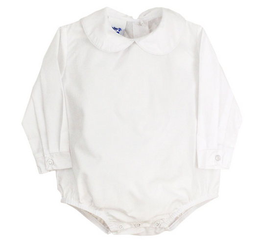 Boys L/S Button Back Onesie - White