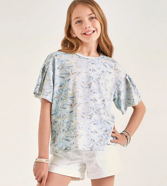 Bell Sleeve Floral Top, Blue