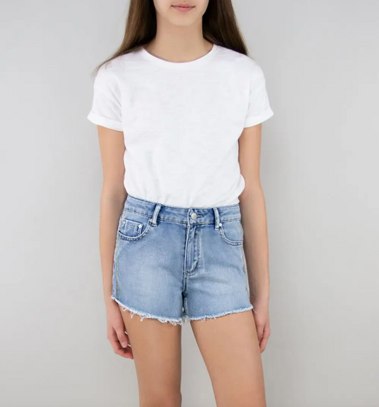 Rainbow Stitch Shorts, Indigo