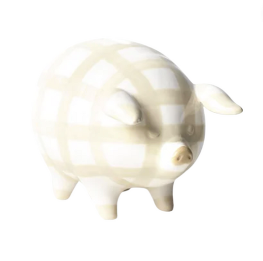 Ecru Gingham Piggy Bank