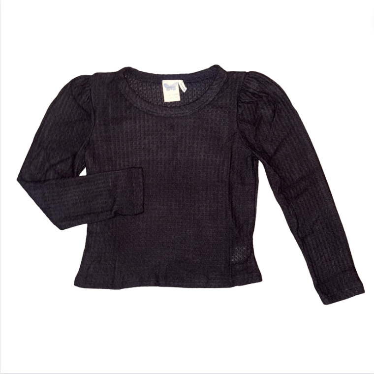 Black Waffle Knit Top